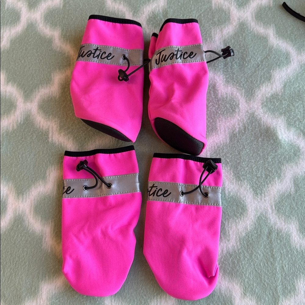 New Neon Pink reflective silver stripe dog Booties size L